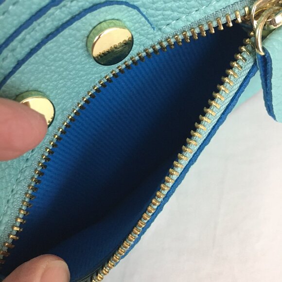 Steve Madden Blue Wristlet Double Zipper Textured Thin Slim Faux Leather - Picture 6 of 9